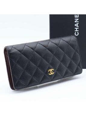Chanel Quilted Caviar Leather Bifold Wallet Gold